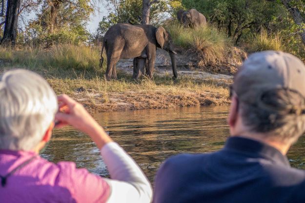 Chris’s parents, Katy and Len, meeting the locals on the Zambezi River